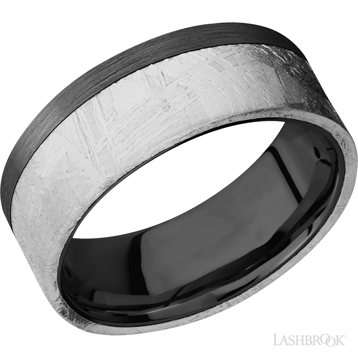 Black Zirconium flat band with an edge meteorite inlay - 8MM