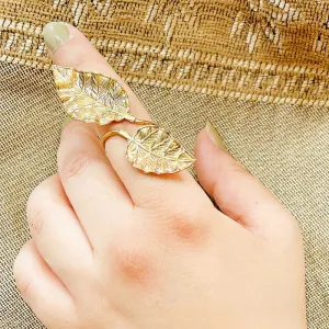 Brass Leaf Ring for Women | Gold | Adjustable