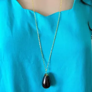 Brown Ceramic Teardrop Long Necklace