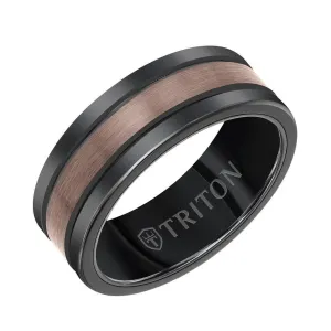 BRUIN 8MM Brown & Black Tungsten Carbide Ring - Satin Finish Center