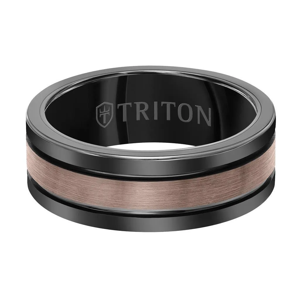 BRUIN 8MM Brown & Black Tungsten Carbide Ring - Satin Finish Center