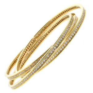 Cartier Trinity 6.45ct Full Diamond Yellow Gold Bangle Bracelet