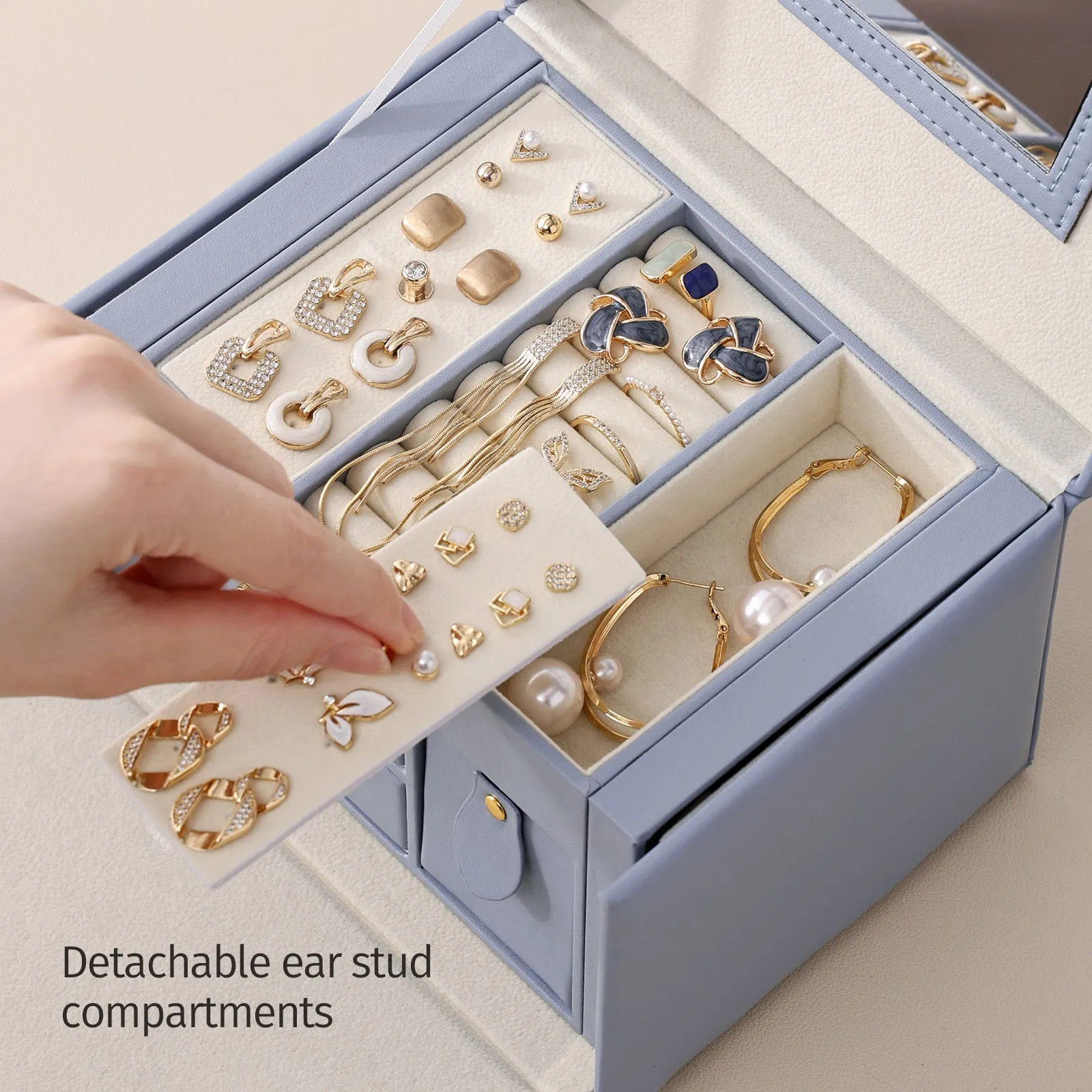 Casegrace Jewelry Organizer with Mirror 2 Drawers & Lock