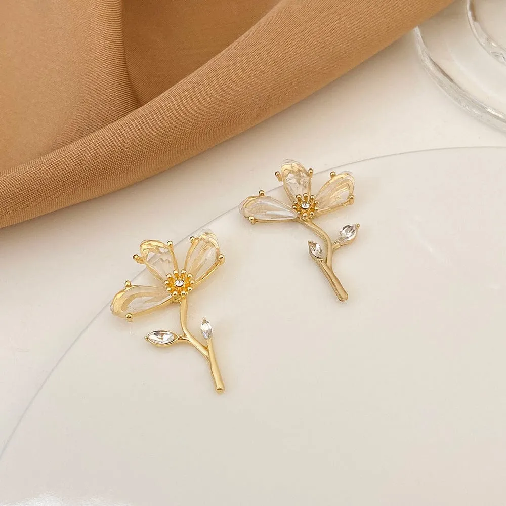 Chic Crystal Floral Dangle Earrings