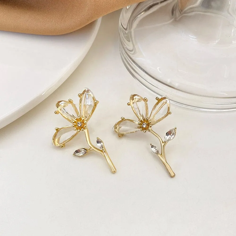 Chic Crystal Floral Dangle Earrings