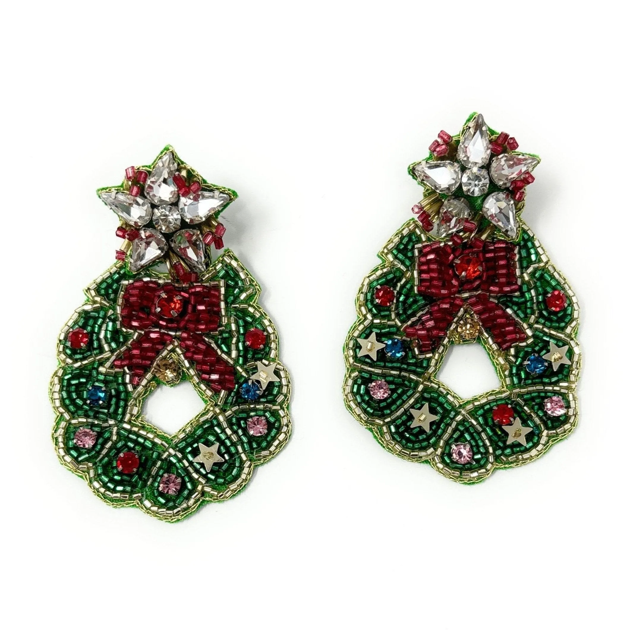 Christmas Wreath Jeweled Earrings