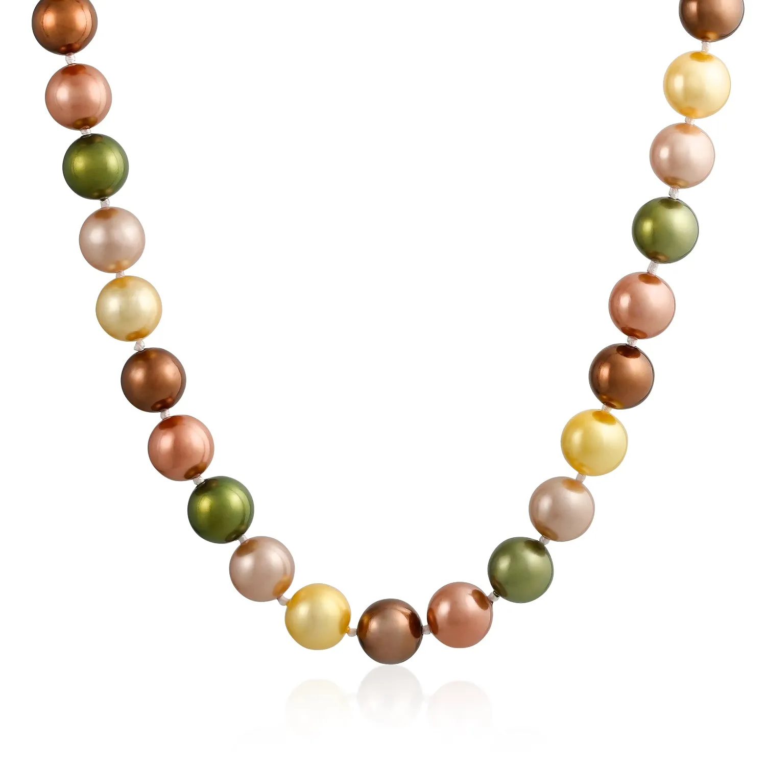 Classic Multicolor Hand Knotted Simulated Pearl Strand Necklace 10MM