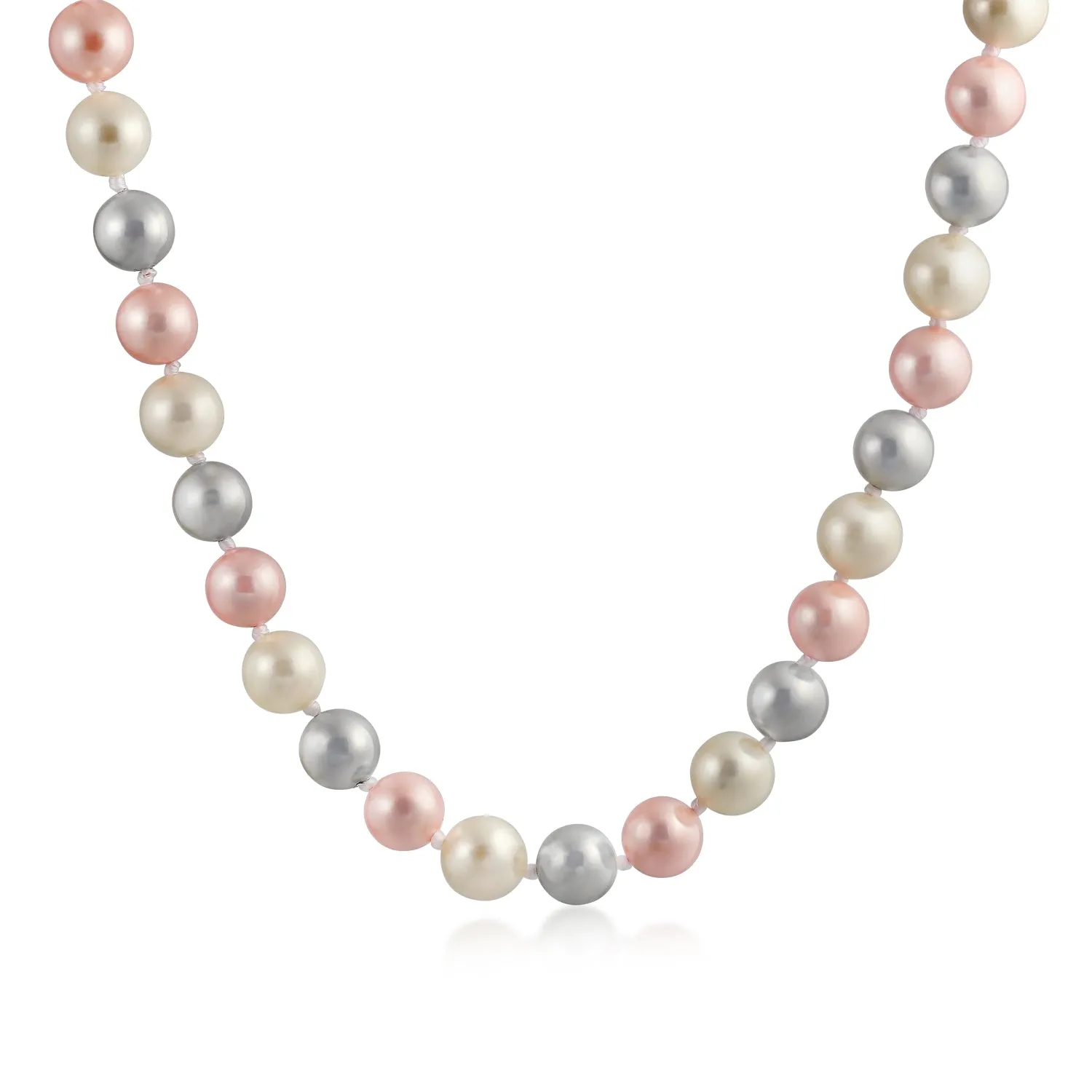 Classic Multicolor Hand Knotted Simulated Pearl Strand Necklace 10MM