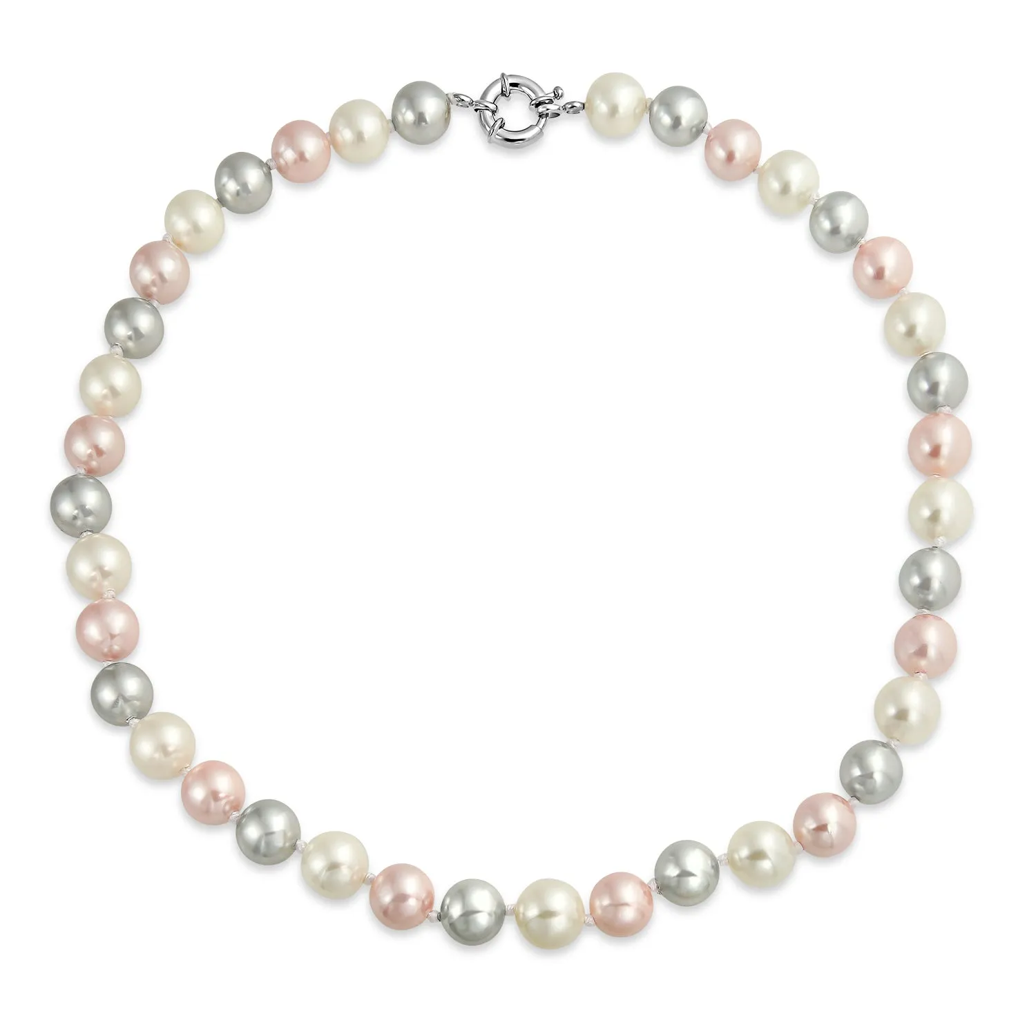 Classic Multicolor Hand Knotted Simulated Pearl Strand Necklace 10MM