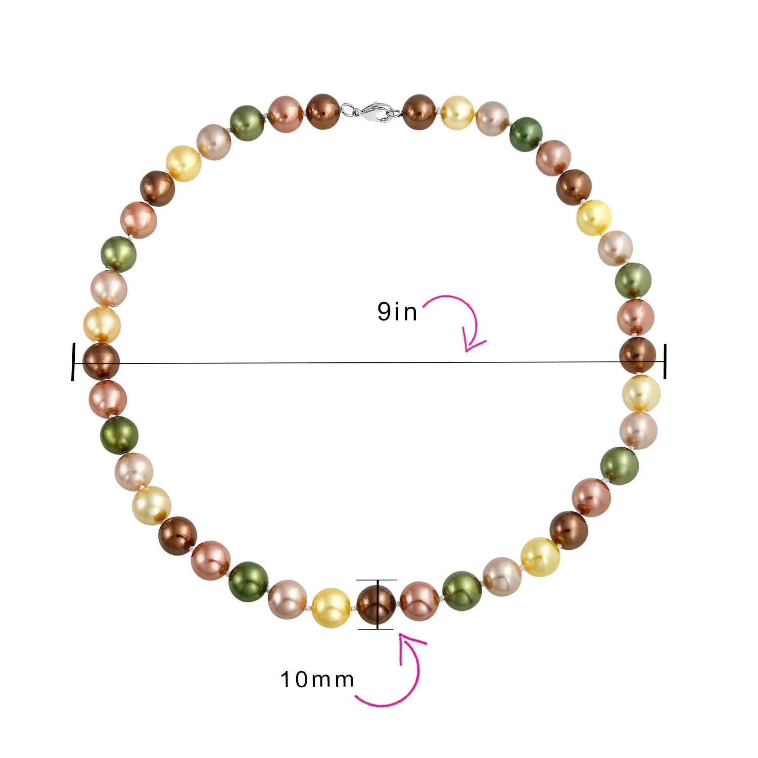 Classic Multicolor Hand Knotted Simulated Pearl Strand Necklace 10MM