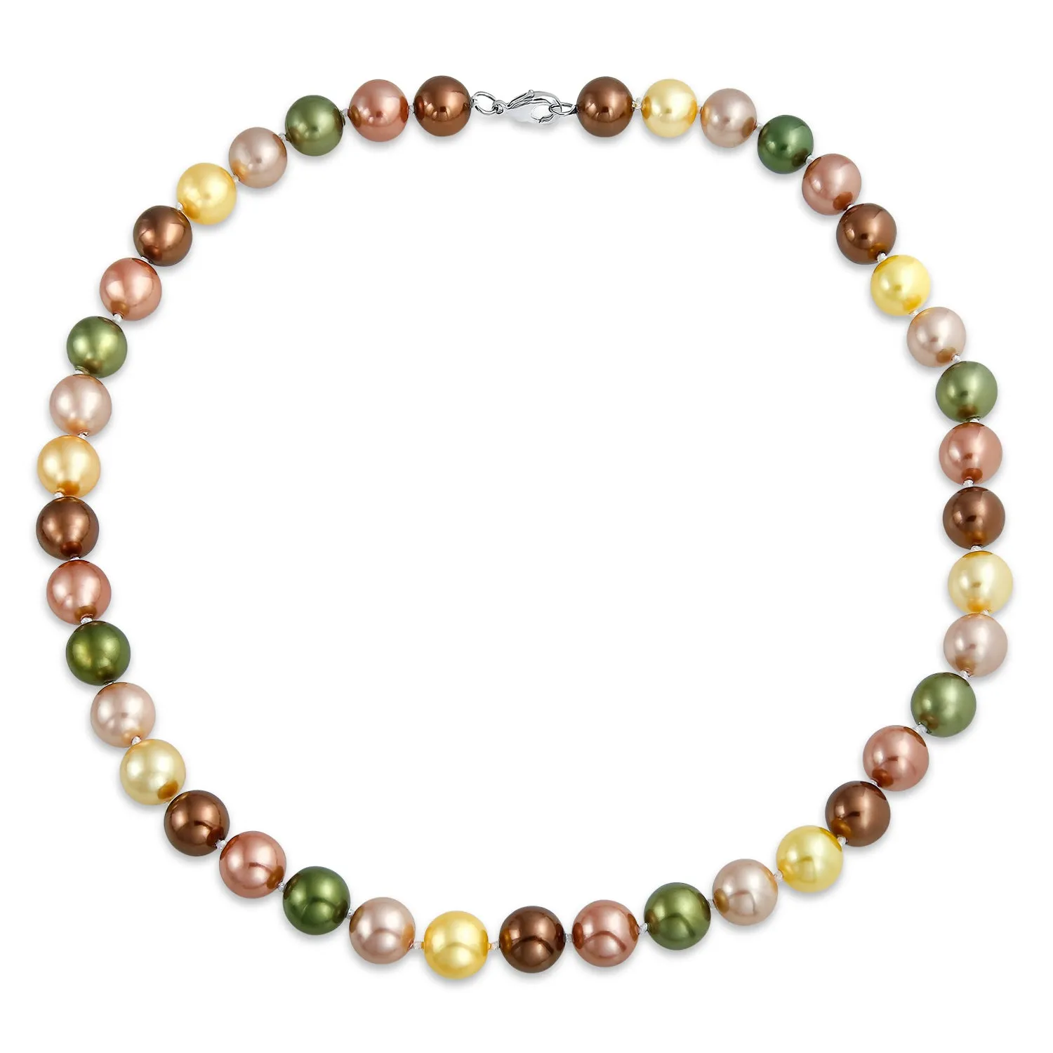 Classic Multicolor Hand Knotted Simulated Pearl Strand Necklace 10MM