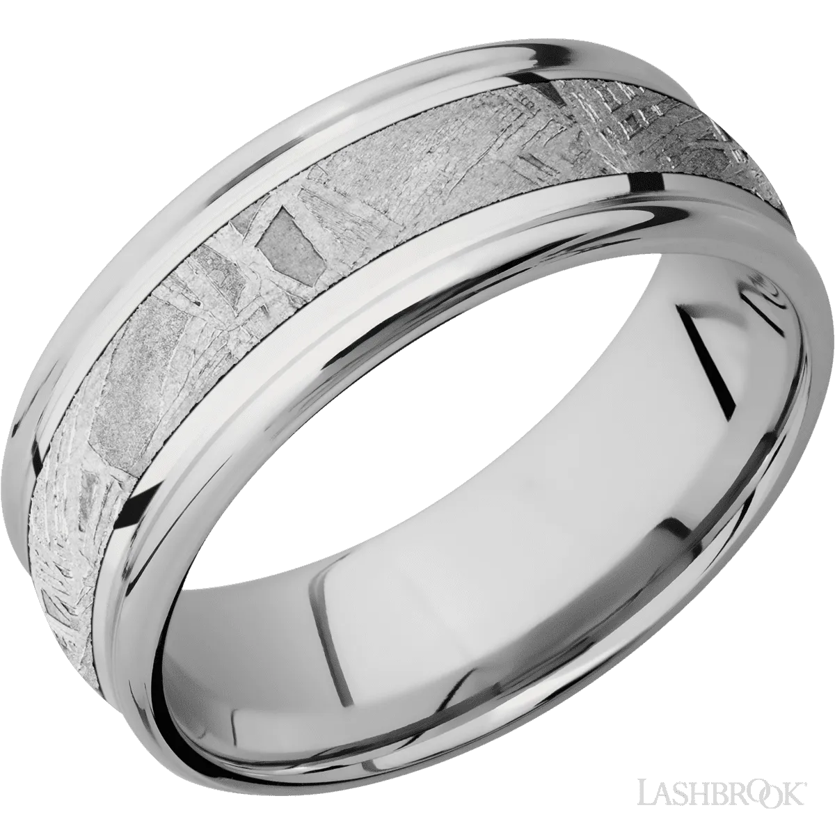 Cobalt Chrome Band with Polish , Polish Finish and Meteorite Inlay - 8MM