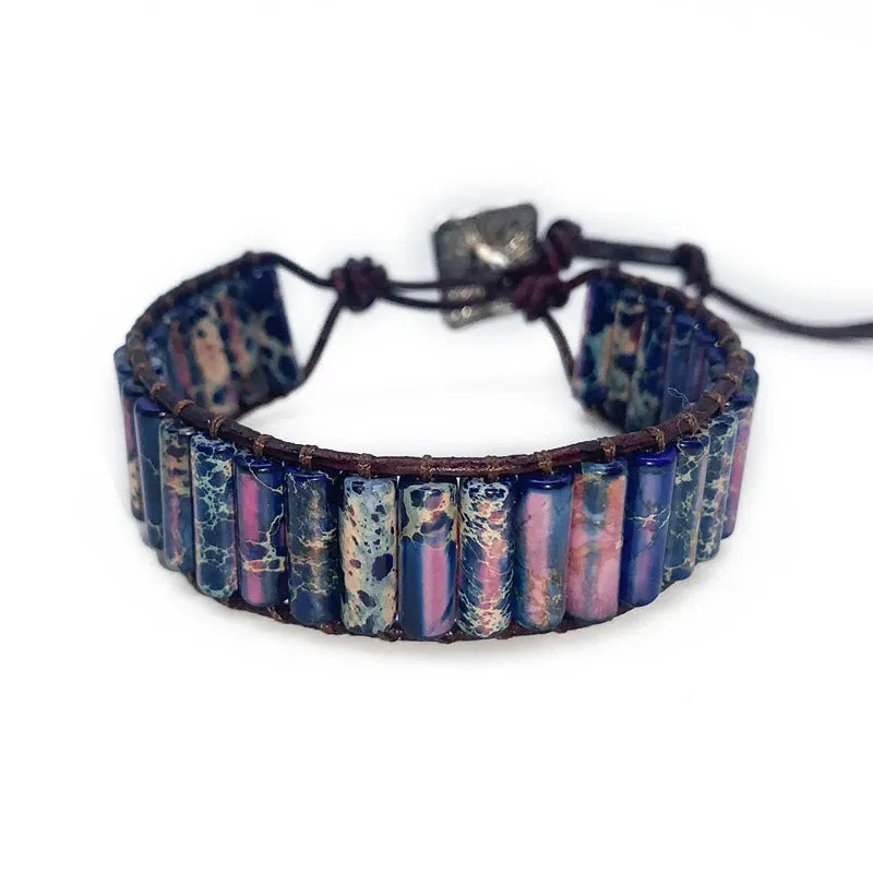 Colorful Imperial Stone Woven Monolayer Leather Bracelet