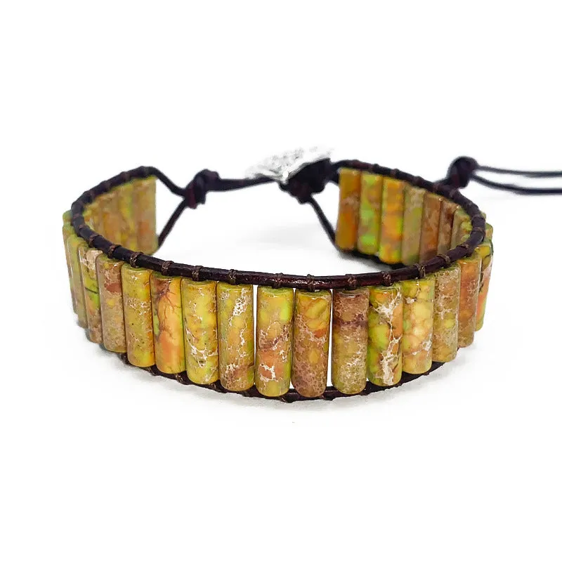 Colorful Imperial Stone Woven Monolayer Leather Bracelet