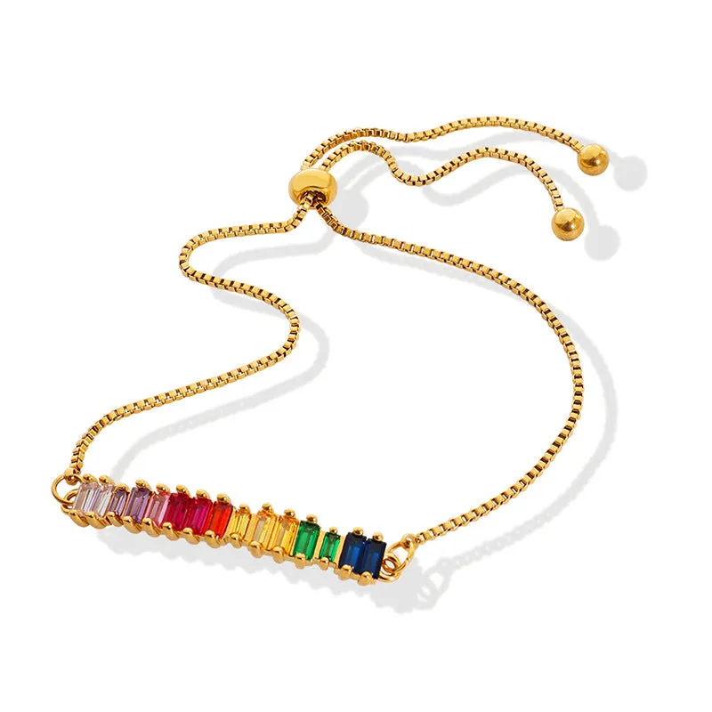 Colorful zircon inlaid titanium steel gold plated simple bracelet