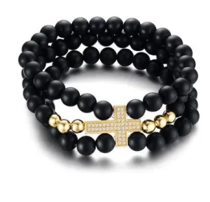 Cross Bead Bracelet <br> Diamond (Gold)