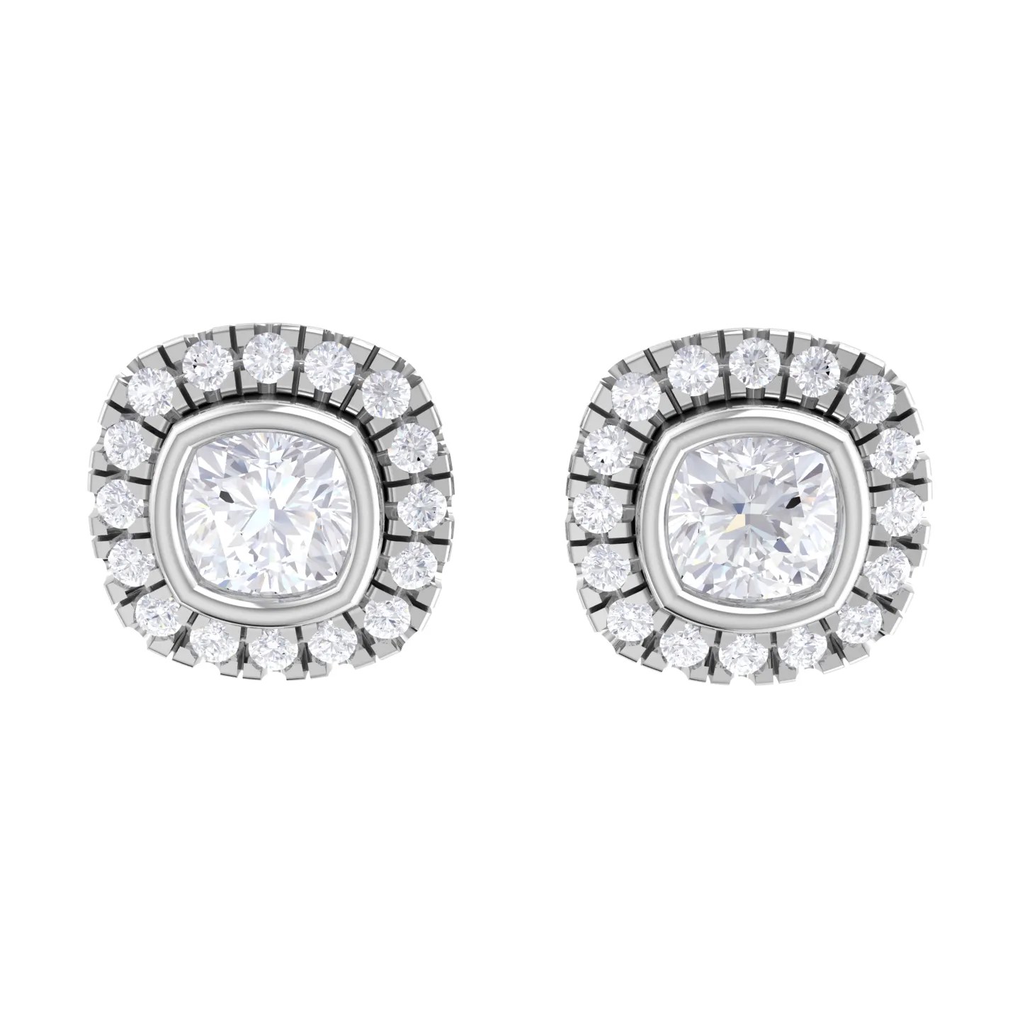 Cushion-Cut Lab Grown Diamond Halo Stud Earrings