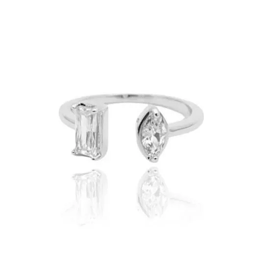 Cz Diamond Two Stone Open Ring