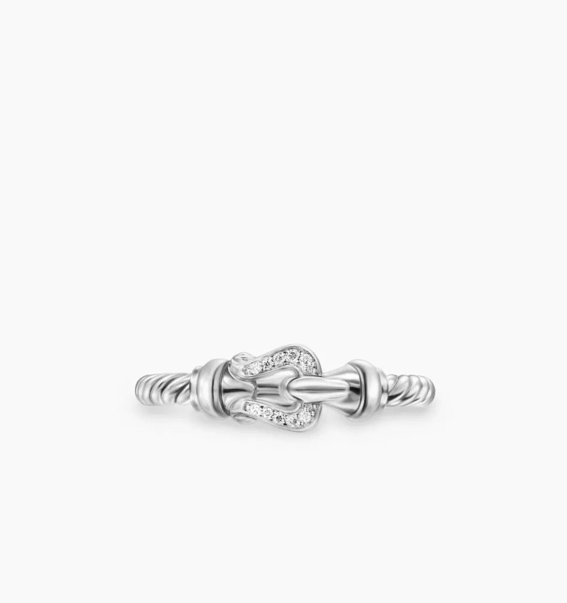 David Yurman 925 Sterling Silver Cable Buckle Ring with Pavé Diamonds