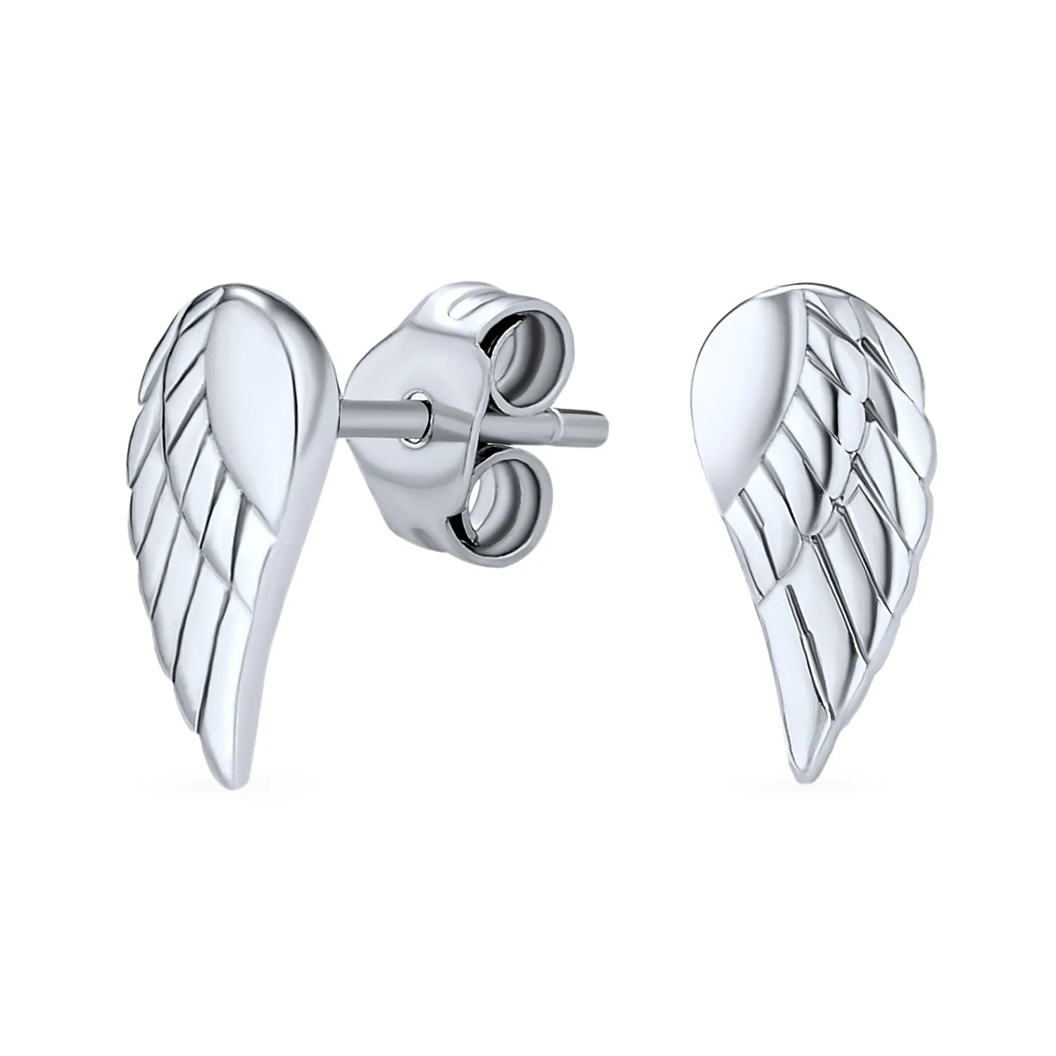 Delicate Guardian Angel Wing Feather Stud Earrings, Sterling Silver for Cartilage