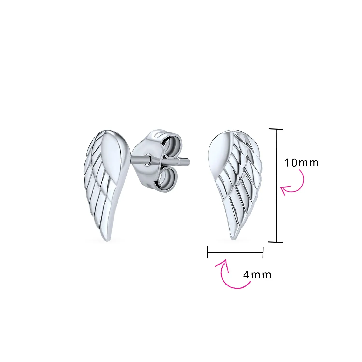 Delicate Guardian Angel Wing Feather Stud Earrings, Sterling Silver for Cartilage