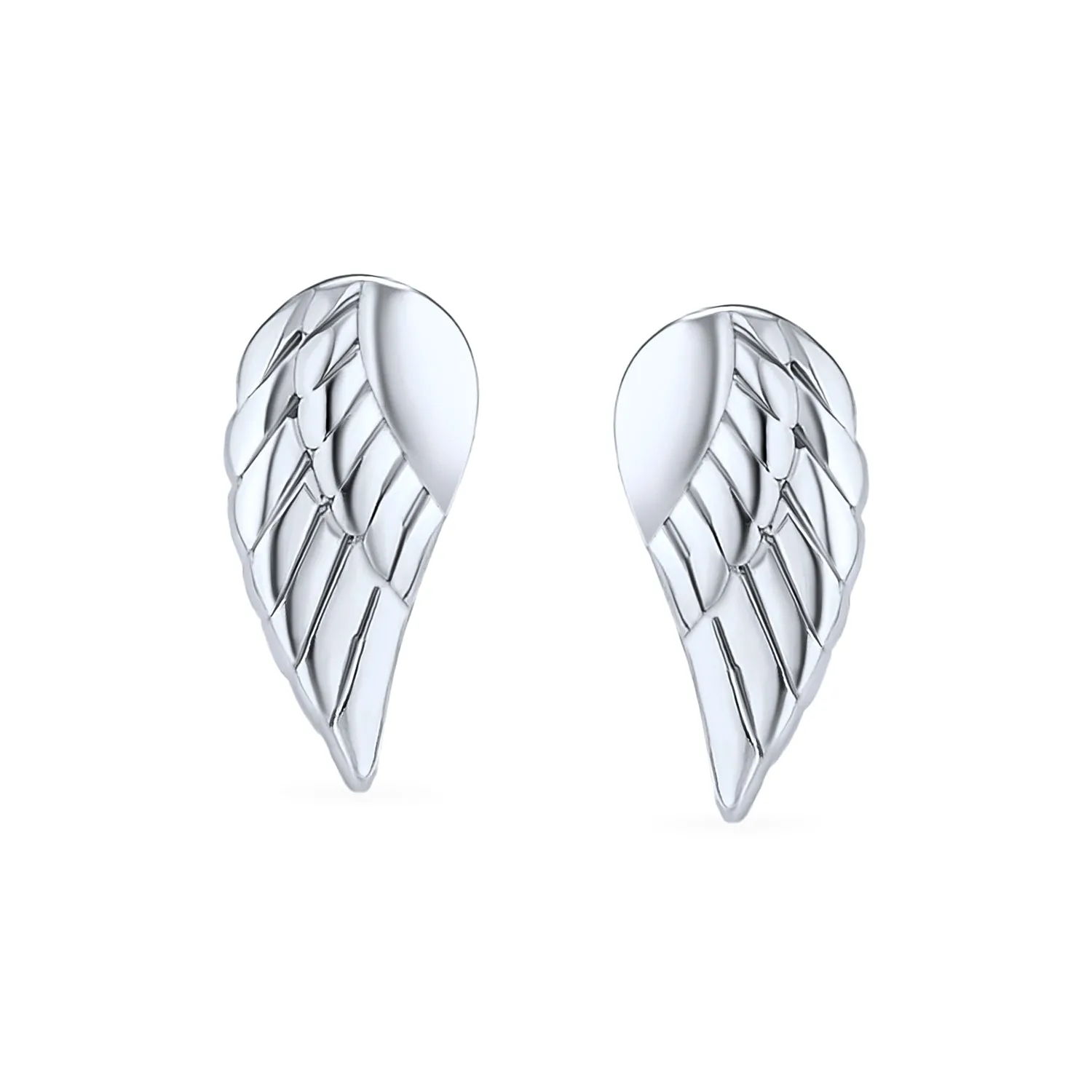 Delicate Guardian Angel Wing Feather Stud Earrings, Sterling Silver for Cartilage