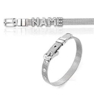 Dreamrax Silver Synthetic Metal Personalized Rhinestone Diamonds Shiny Name Bracelet for Girl's