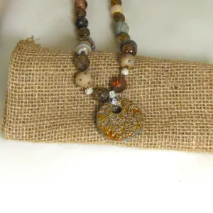 Earthy Pendant  Necklace with Oatmeal Handmade Fair Trade Pendant