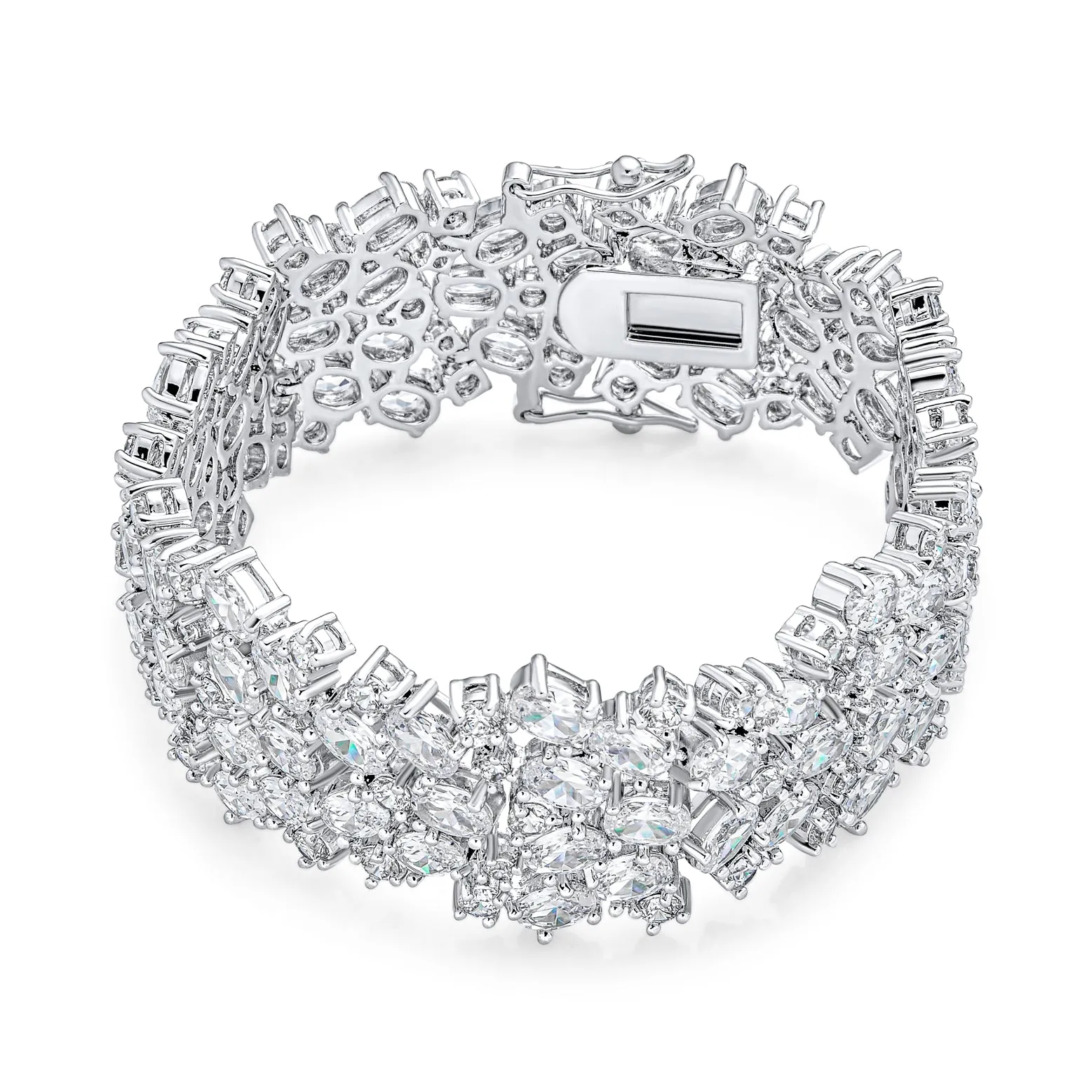 Elegant CZ Wide Statement Bracelet for Prom Wedding or Bridal Occasions