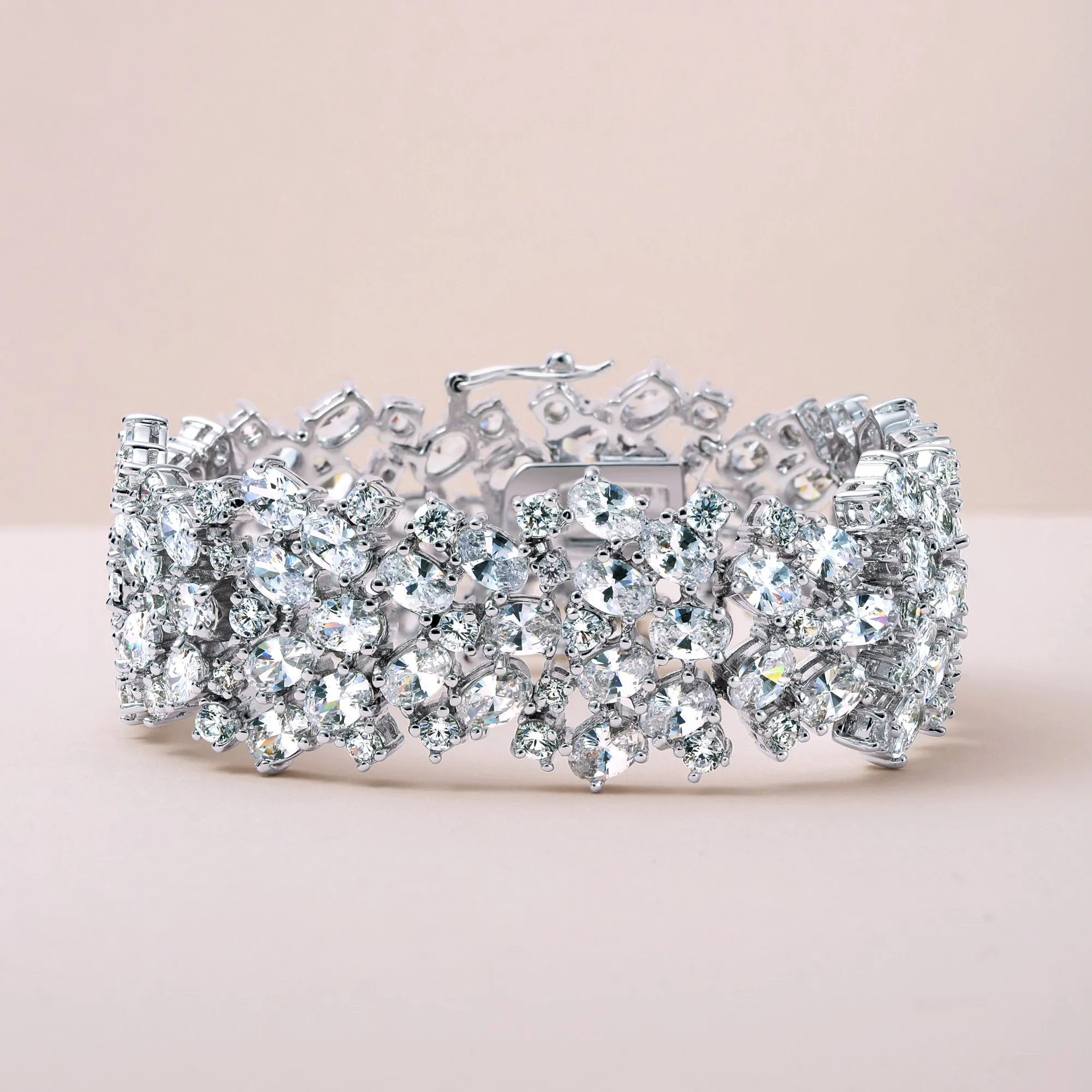 Elegant CZ Wide Statement Bracelet for Prom Wedding or Bridal Occasions