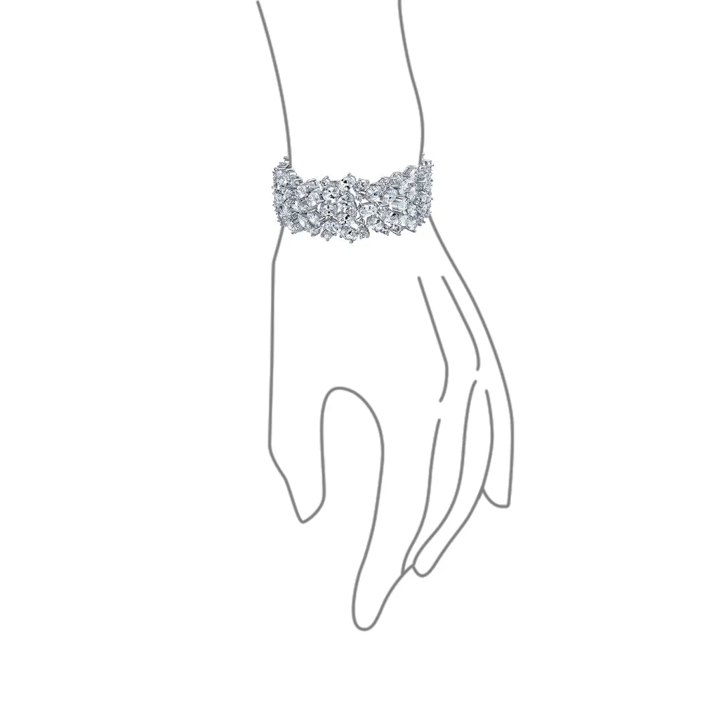 Elegant CZ Wide Statement Bracelet for Prom Wedding or Bridal Occasions