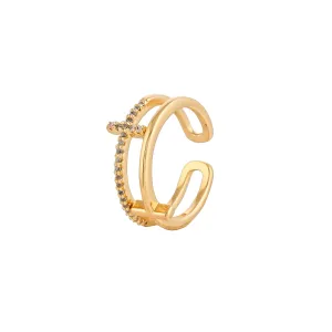 Elegant Gold Double-Band Cross Ring  - From Purl