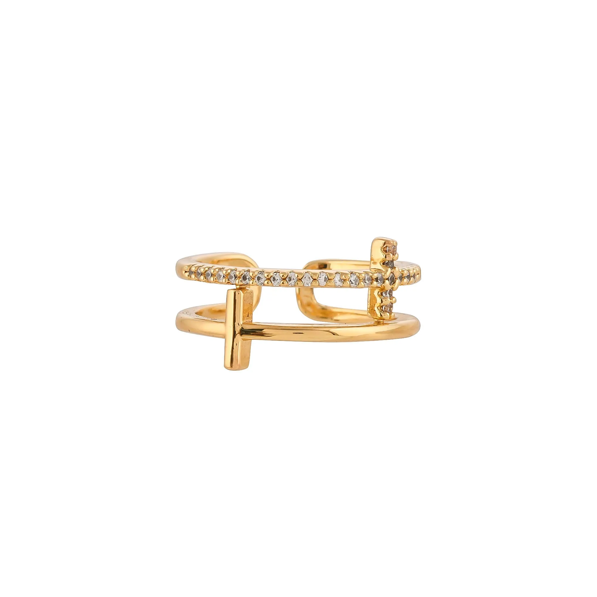 Elegant Gold Double-Band Cross Ring  - From Purl