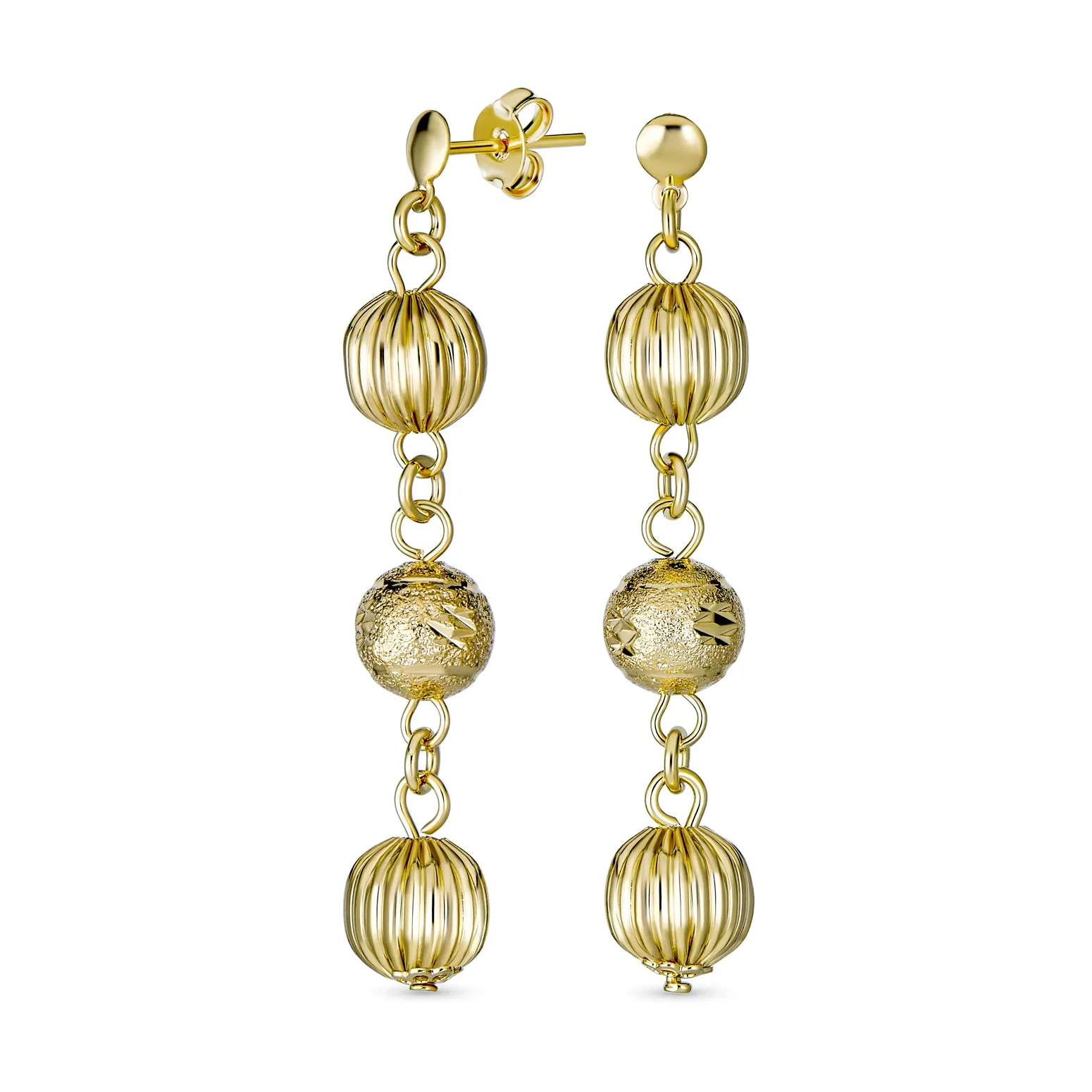 Elegant Vintage Style Drop Ball Earrings 18K Gold Plated Lightweight Dangle