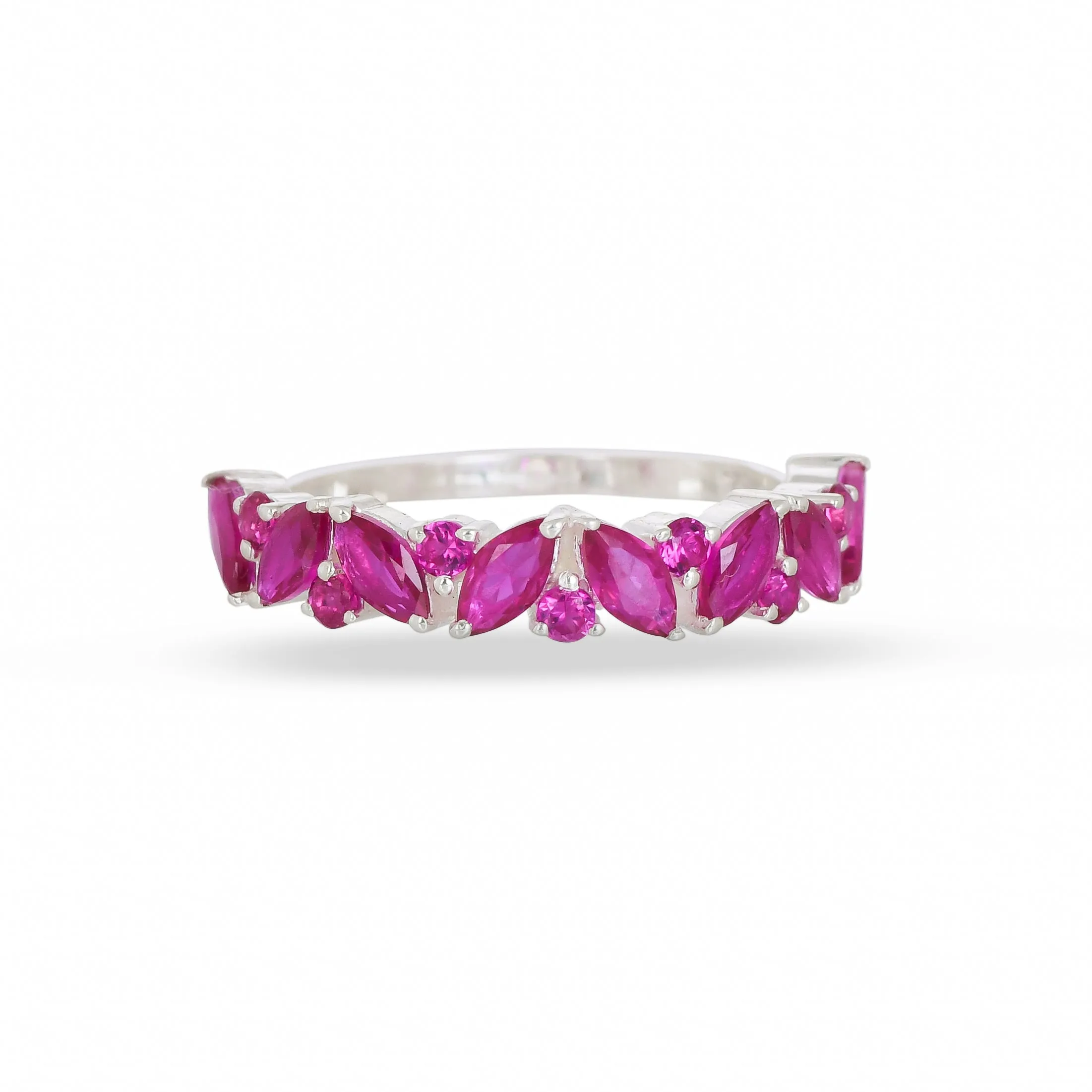 Elite Marquise Red Cz Band Silver Ring - From Purl