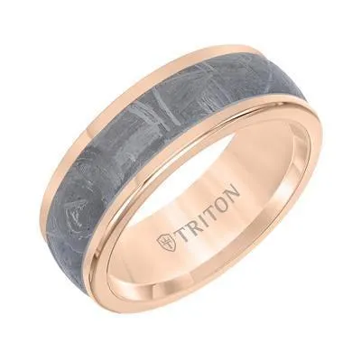 EMRYS Round Edge Meteorite Insert Rose Tungsten Wedding Band - 8mm