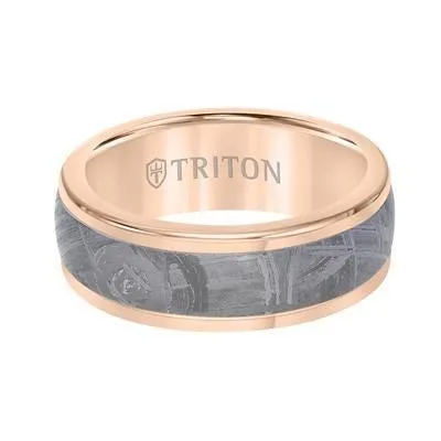 EMRYS Round Edge Meteorite Insert Rose Tungsten Wedding Band - 8mm