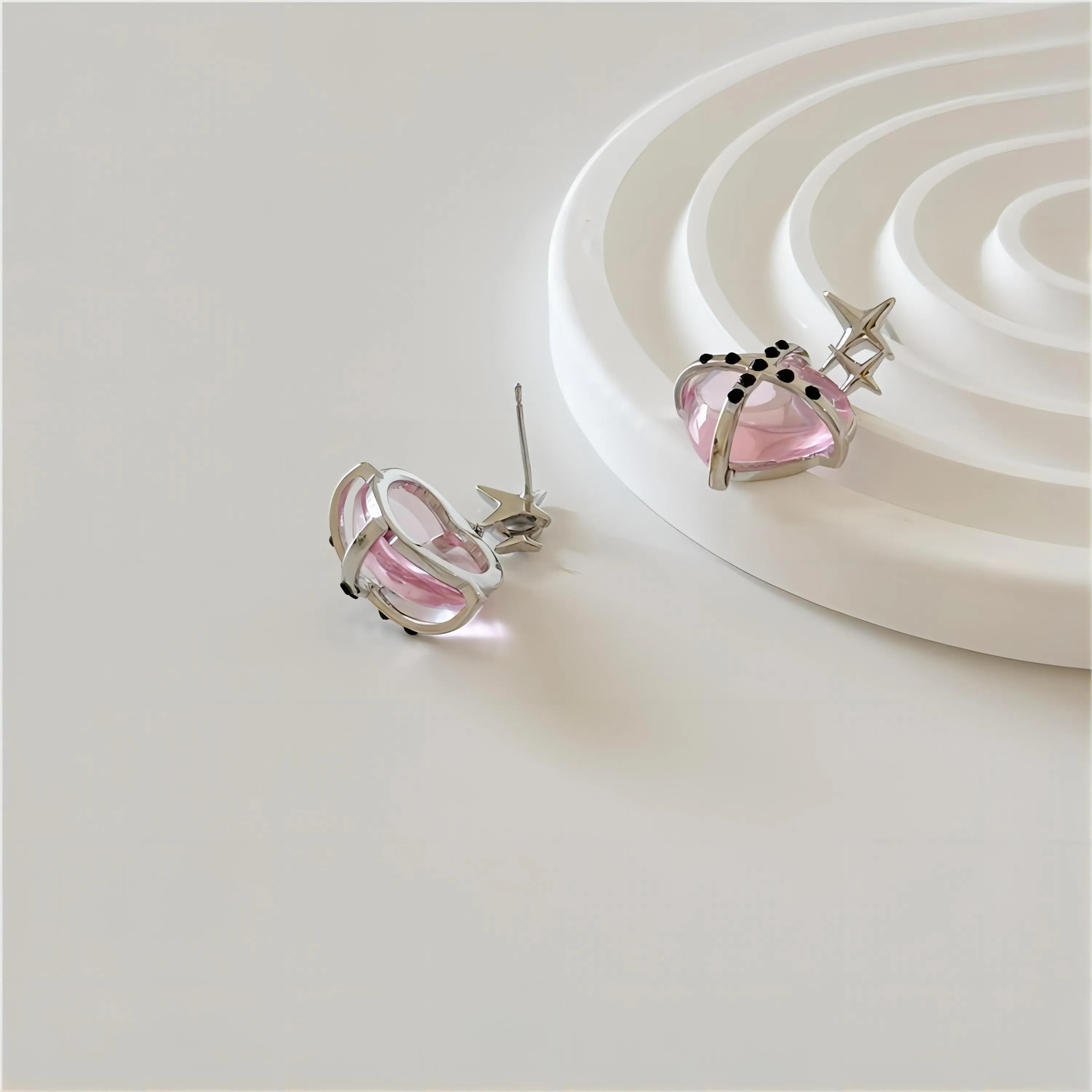 Exquisite Pink Star Heart Dangle Earrings