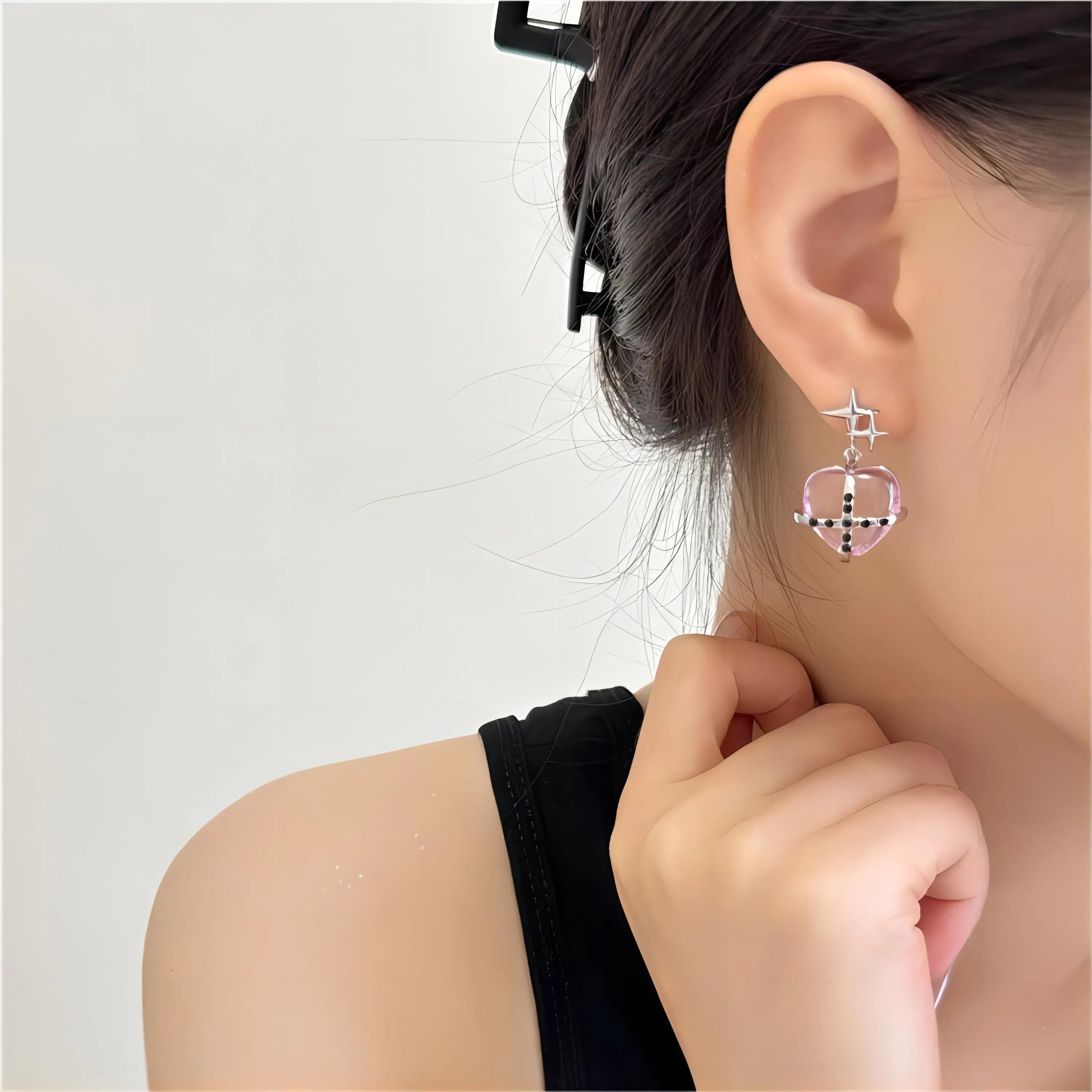 Exquisite Pink Star Heart Dangle Earrings