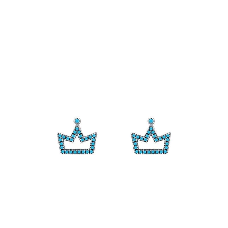 Exquisite S925 Sterling Silver Turquoise Retro Crown Earrings