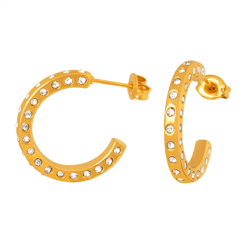 Exquisite Zircon Geometric Earrings in Titanium Steel Gold Plating