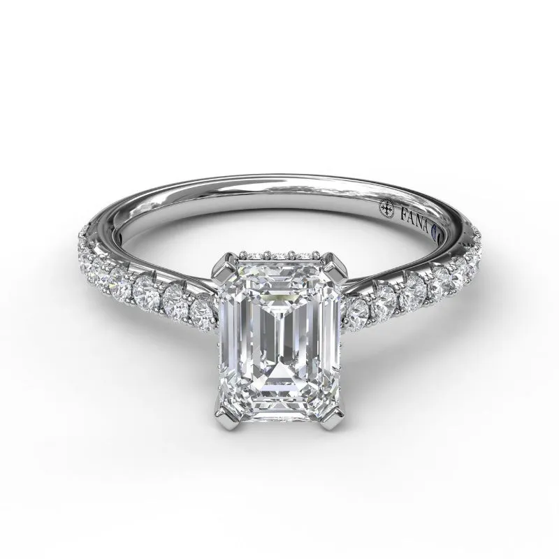 Fana Classic Emerald Cut Engagement Ring with a Subtle Diamond Splash