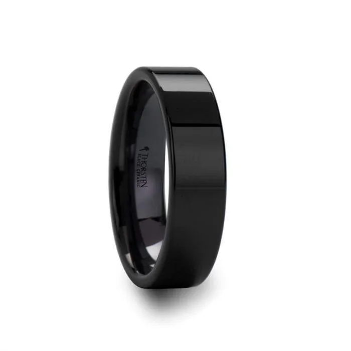 FRAENER Flat Polish Finished Black Ceramic Wedding Ring - 2mm - 12mm