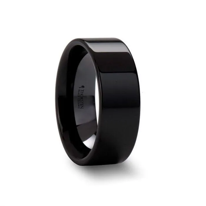 FRAENER Flat Polish Finished Black Ceramic Wedding Ring - 2mm - 12mm