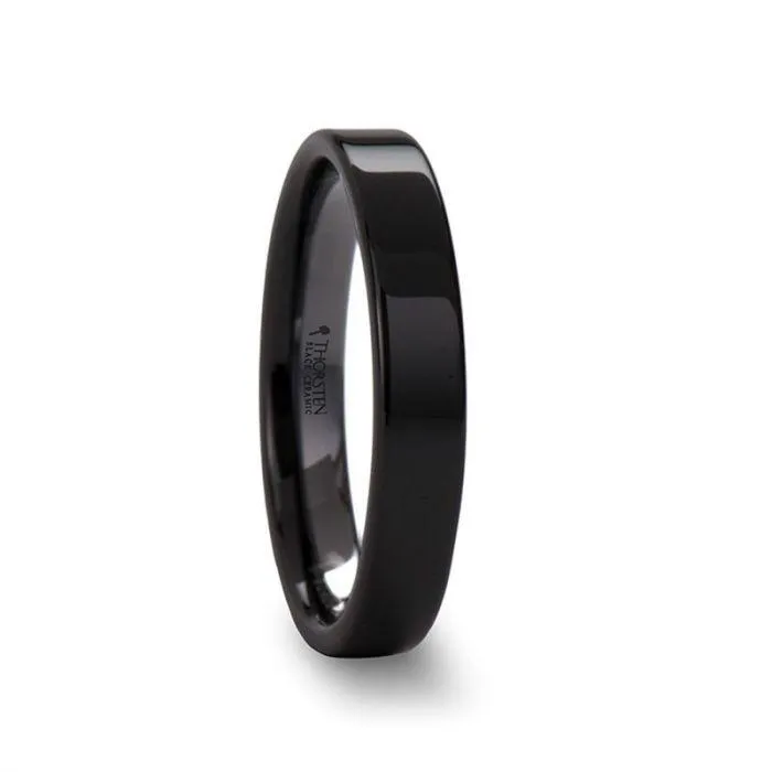 FRAENER Flat Polish Finished Black Ceramic Wedding Ring - 2mm - 12mm