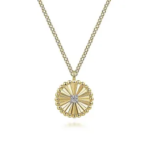 Gabriel & Co. Yellow Gold Mini Radial Medallion Diamond Pendant