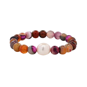 Galaxy Agate & Baroque Pearl Stretch Bracelet