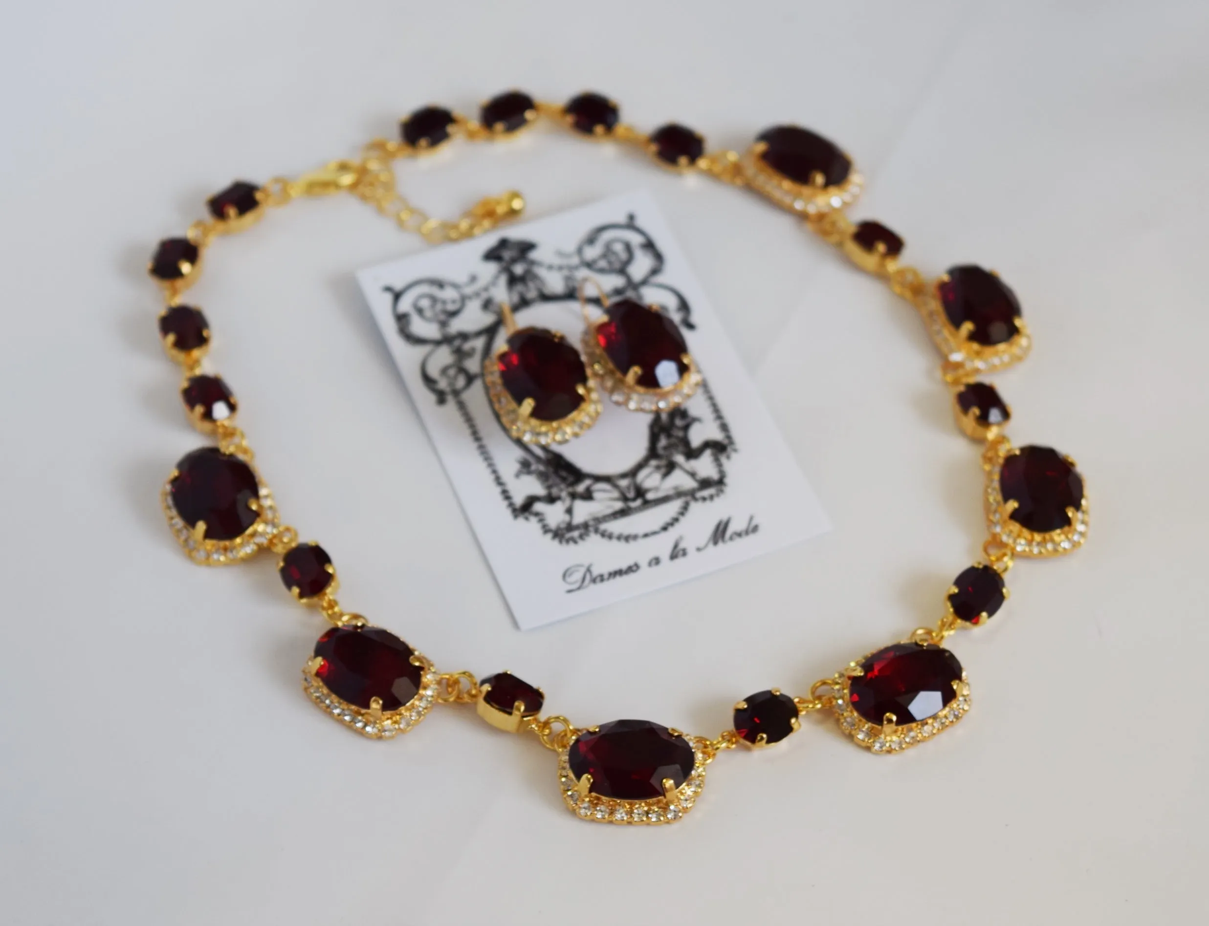 Garnet Swarovski Halo Necklace - Large Oval