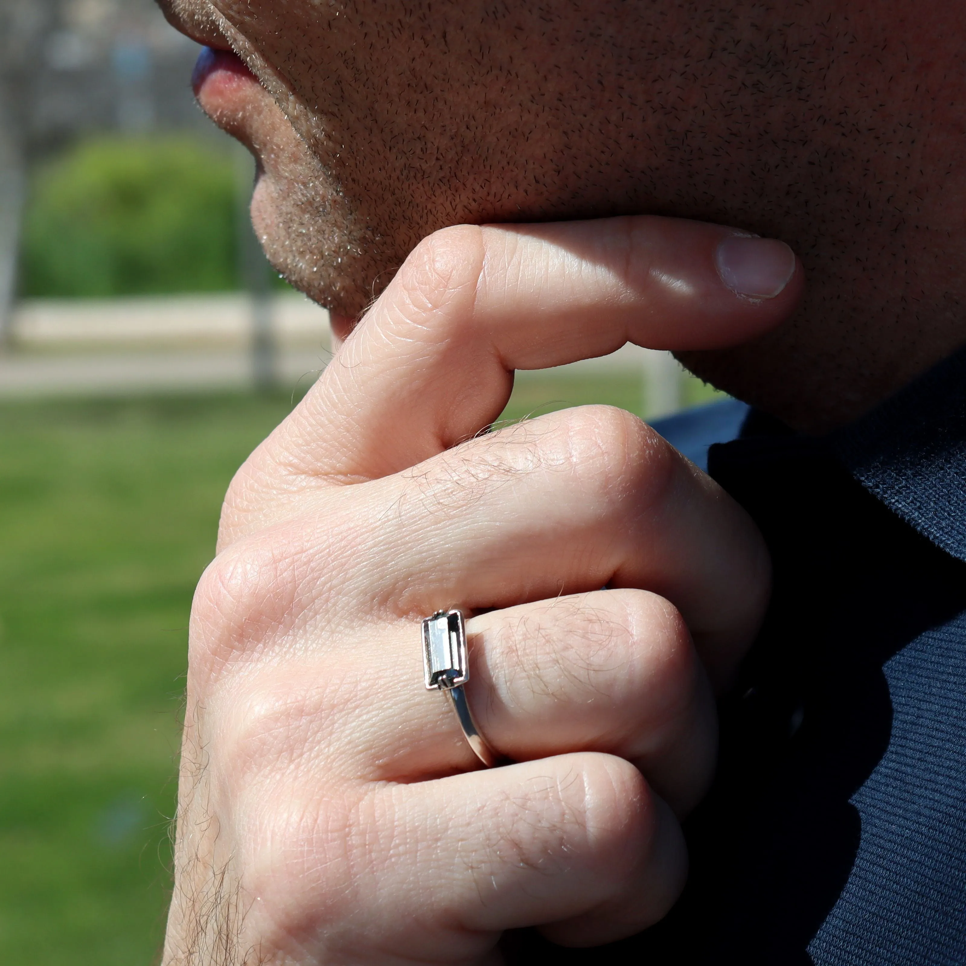 Gemstone Signet Ring for Men - Clear Quartz Signet - Unisex style