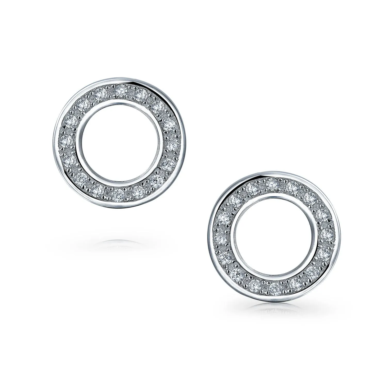 Geometric Pave CZ Stud Earrings, Open Circle Disc, Rose Gold Sterling Silver